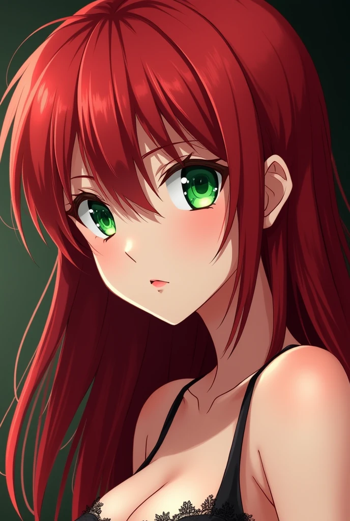 Sexy woman with ruby red hair and emerald green eyes, anime