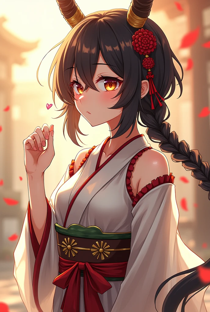1character, Loose Braids hairstyle with Golden Highlights colouring, (([(({Koyoharu Gotouge Demon Slayer Style})) Rebellious Anamorphic Female]:1.4)), half body, Wearing Traditional Shrine Maiden (Miko) style clothes, (([Blowing a Kiss]:1.3)), (([possessing Alchemy abilities]:1.3)), (([Bio-Electric Pulses]:1.3)), (newest anime art style), masterpiece, (breathtaking) . (masterpiece, best quality:1.2), 1girl, solo, transparent coat, sexy angel, realistic, beautiful