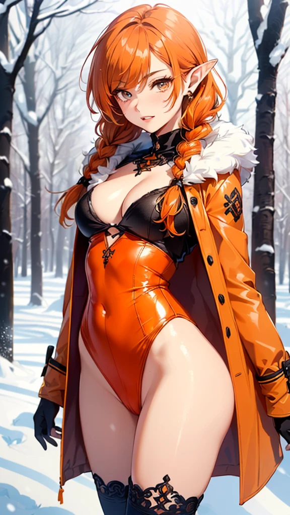 cute  elf,(((little ,tiny little body,little))),((())),((anime elf  with extremely cute and beautiful orange hair)), (((elf))), (((elf ears))),

(((flat chest))),((((black hair:1.35,messy orange hair,long hair,huge braids,colored inner hair,ear breathing)))),(((orange_eyes:1.3))),intricate eyes,beautiful detailed eyes,symmetrical eyes,big eyes:1.5,(((lustrous skin:1.5,bright skin: 1.5,skin tanned,shiny skin,very shiny skin,shiny body,plastic glitter skin,exaggerated shiny skin,illuminated skin))),(detailed body,(detailed face)),

cute,slutty,erotic,daring,(((nsfw))),

zettai ryouiki,revealing clothing,show skin,(((Sexy orange coat, orange coat outfit, wearing a orange coat:1.3,orange winter coat))), ((orange mini-skirt,orange mini skirt with furry edge,visible thong straps)),(white gloves,orange clothes,semi-naked,with little orange clothing,((((furry edge clothing)))),(((intricate outfit,intricate clothes,embroidered outfit,ornate outfit))),

(dynamic pose:1.0),embarrassed,(centered,scale to fit dimensions,Rule of thirds),

((snowy pine forest at night)),with dark stormy clouds,winter,scenery:1.25,((snow forest background)),Christmas tree,

highres,sharp focus,(ultra detailed,extremely detailed),(photorealistic artwork:1.37),(extremely detailed CG unity 8k wallpaper),(((vibrant colors,vibrant theme))),(intricate),(masterpiece),(best quality),