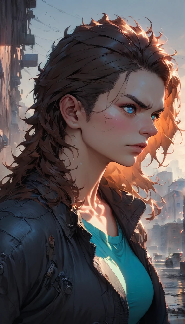 best quality,4k,8k,highres,masterpiece:1.2),ultra-detailed, extremely detailed eyes, extremely detailed body, (large masterpiece digital art), (detailed manga illustration), (detailed line art), ((perfect anatomy)), (intricate details:1.3), (ultra-detailed:1.3), (illustration:1.3), (sharp focus:1.3), (natural lighting:1.05), (vivid colors:1.3), (masterpiece), (best quality:1.4), (perfect anatomy:1.4), high quality, expressive eyes, full body, detailed face, beautiful face, perfect face, ((1boy)), angry, ((male focus)), muscular, detailed messy hair, long hair, brown hair, blue eyes, t-shirt, jean pants, sneakers, cinematic lighting, dramatic atmosphere, Atey Ghailan, Jeremy Mann, Greg Manchess, Antonio Moro, trend in ArtStation, trend in CGSociety, Intricate, High Detail, Sharp focus, dramatic and photorealistic painting art by Midjourney and Greg Rutkowski, Jeff Bridges, ((cartoon style)), Marvel Cinematic Universe style, (((ruined city in the background))),
