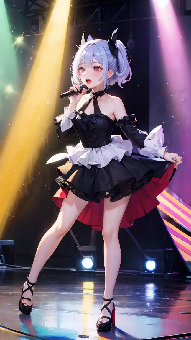 Very cute and beautiful K-POP female idols, Sing on the Gondola Live Stage, Full Body Shot,
break,
Face close-up, Singing scene, Dress scene, Looking at the audience,
break,
Idols depicted in vibrant colors, Colorful idol dresses, Expressing the singing voice of an idol with warm colors