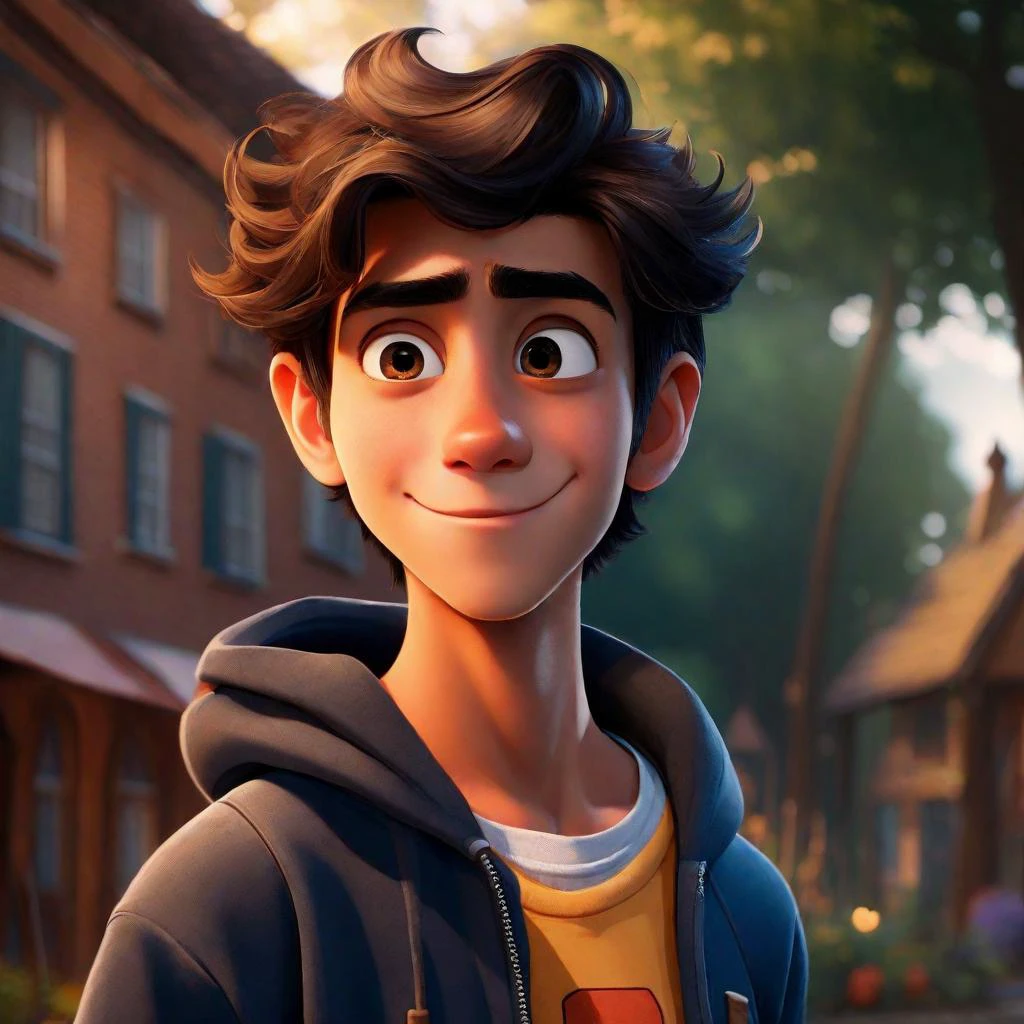 a beautiful boy with a hood and a cowl, animated film, animation film, movie still, rich in epic detail, animation style rendering, in style of disney animation, a portrait of the character, inspired by John Luke, diseny animation style, animated still, located in home, sitting in the couch