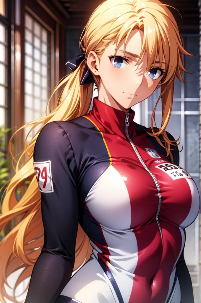 Masterpiece,Highest quality,8k,Ultra-high resolution,appropriate margins,Perfect hands,Perfect Fingers,Perfect human body,Perfect Eyes,((Cowboy Shot)),BREAK,Bright expression,(1 person),(The most beautiful mature women),Slim body,((Transcendently large breasts)),Moisturized Skin,Fair skin,BREAK,(Yellow Hair),Long Hair,ponytail,Thin eyebrows,BREAK,Black eyes,Light in the eyes,BREAK,BREAK,((sexy)),((Track and field uniform)),BREAK,Eyes meet,Bright expression