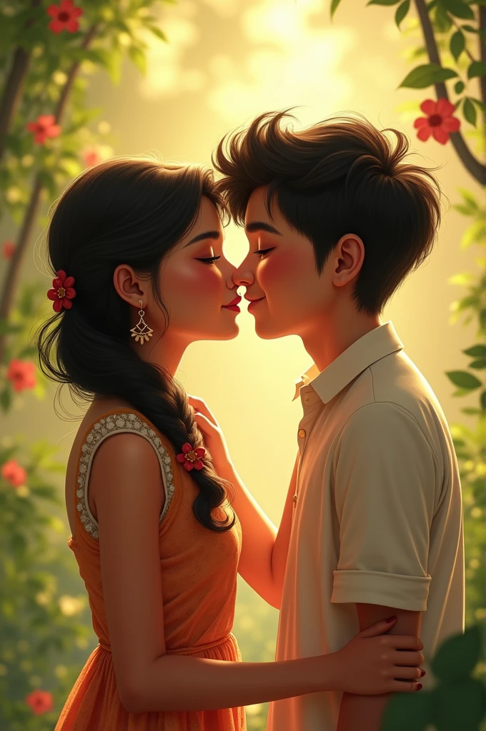 A beautiful Farhat named girl kissing a boy name Bittu