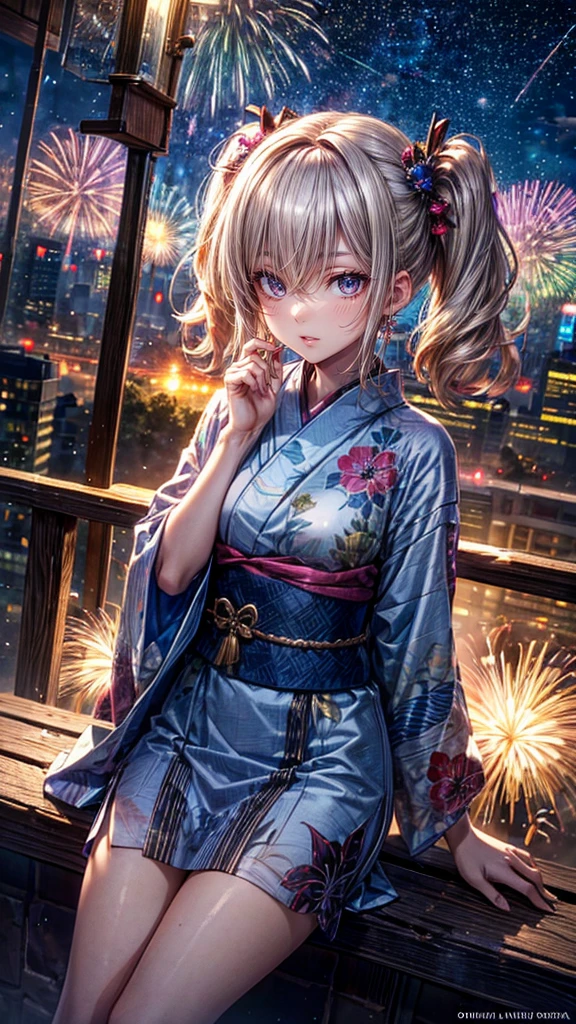 High resolution, Winner of numerous awards, Ultra high definition, Textured skin, Retina,
masterpiece,(bestquality),highlydetailed,ultra-detailed,1girl, (A composition where a girl is sitting on 椅子)(A view of the fireworks from high up in the sky:1.4)(natural lighting,confidentexpression),(panorama:1.2),mecha, smile,angle、chrome,raw(A beautiful girl in a yukata with blonde twin tails:1.5)(Fireworks lighting)Starry Sky.Cowboy Shot, Wide angle,