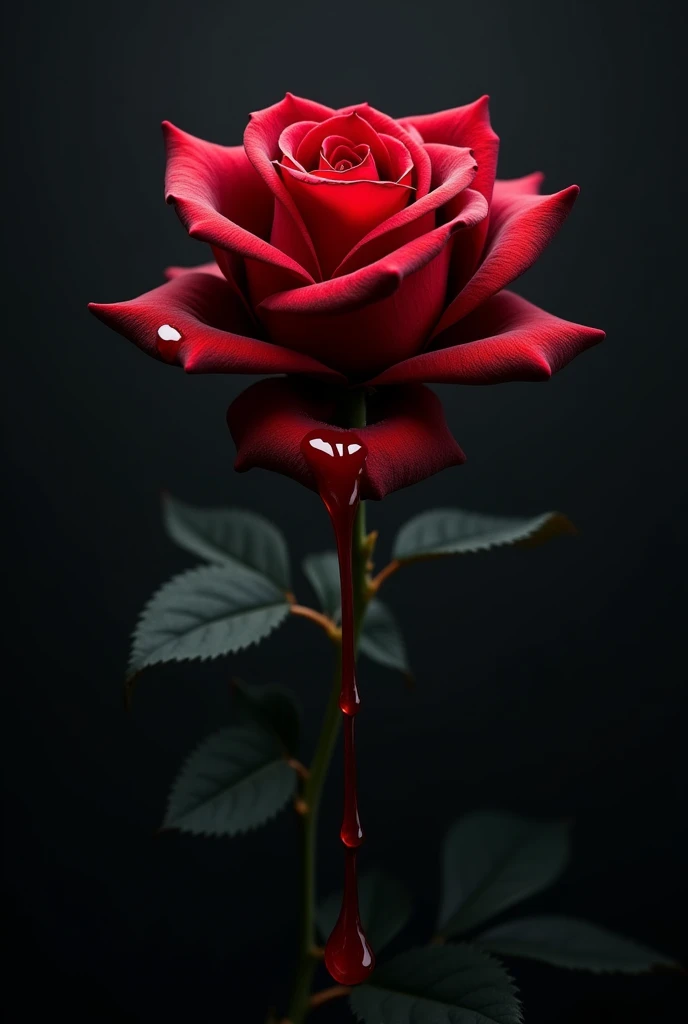 a black rose dripping with blood red liquid. well defined image in 4k