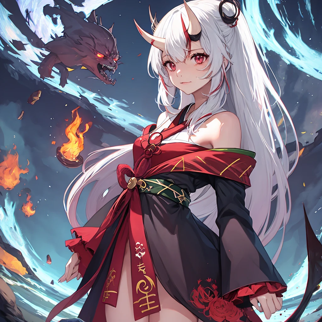 Demon horn,Ghost Clan,Miko costume,Red spider lily,Death,