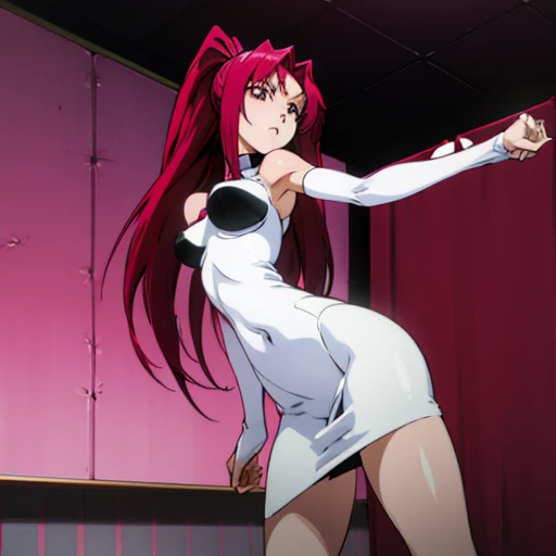 anime girl with red hair and white hat standing in the room, Rule 34, Ikki Tousen, meat anime style, tits, humanoid pink female squid girl, only, Ahegao, Udonai-Inaba travel, meat, best rating on pixiv, Yuri Misaki, revy black lagoon, ponytail, big black guy fucks girl , Black, Correct anatomy, Double check your anatomy, girl in a dress