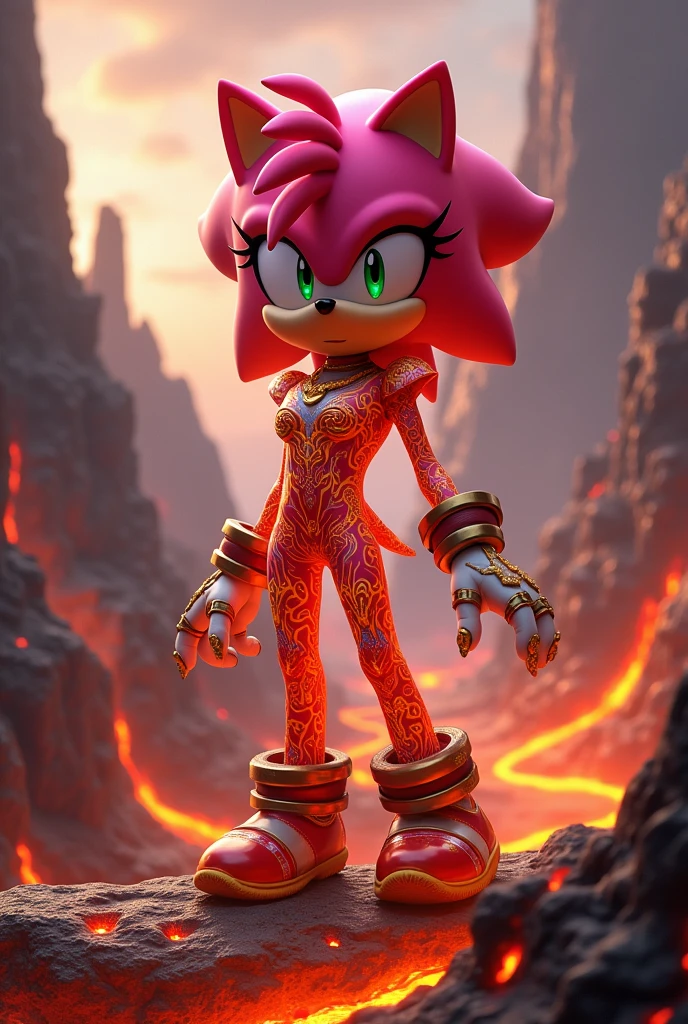 Can you create me an image of Amy Rose in a lava girl suit?