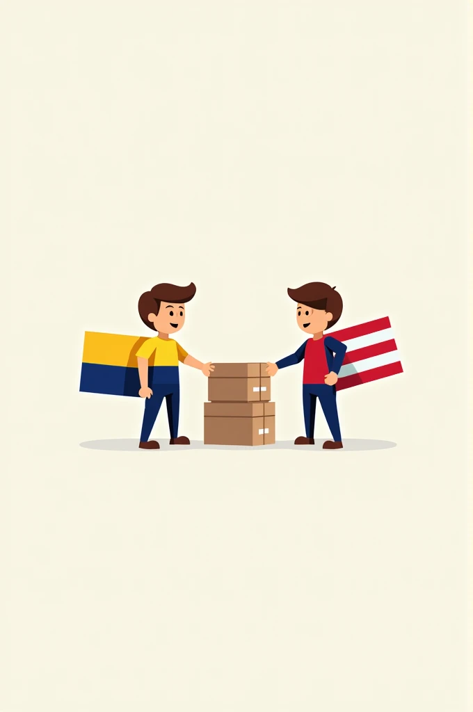 A Colombian flag on the left side sending a package to a Costa Rican flag on the right side, an image with only simple colored lines that can be used as a logo