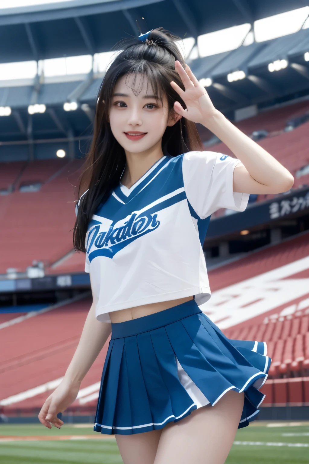 masterpiece、Highest quality、Detailed face、Japanese women、Woman in her 20s、Stadium、Cheerleader、Dynamic pose、Skirt flips