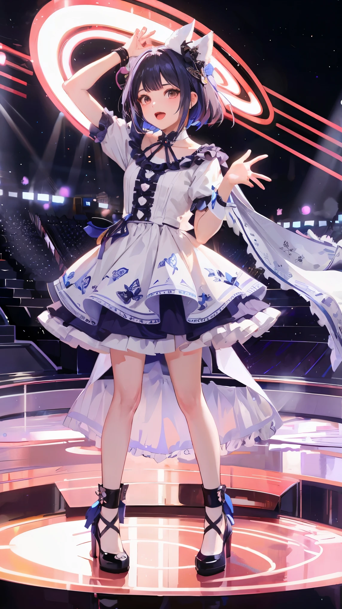 Very cute and beautiful K-POP female idols, Sing on the Gondola Live Stage, Full Body Shot,
break,
Face close-up, Singing scene, Dress scene, Looking at the audience,
break,
Idols depicted in vibrant colors, Colorful idol dresses, Expressing the singing voice of an idol with warm colors