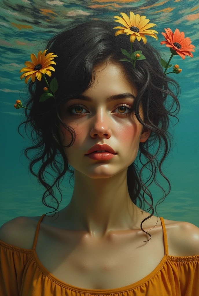 I am the last surrealist painting that exists on this planet, the last work of art that represents a beautiful woman of different races full of hope wrapped in an unreal world full of strange things., The message I want to leave is that art once existed , real very real , 24k unique piece rule of thirds cinema lighting finishes like photoshop and colors of a work of art great depth of field difference of 3d planes