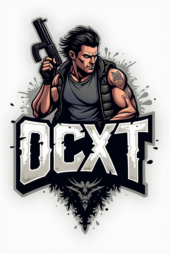 A logo with a person armed with the name ocxt he loves his name he even has it tattooed