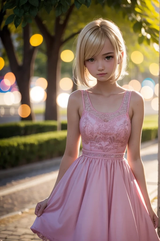 ************ slender Mandy, blonde, pink dress, ttcolor, bokeh effect,  . 