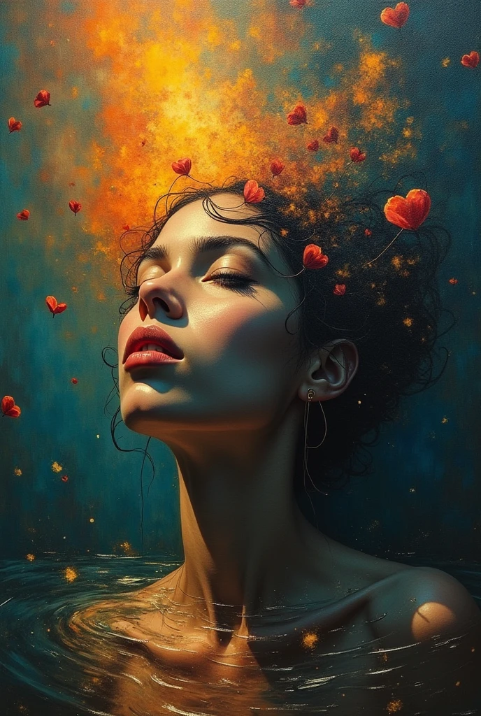 I am the last surrealist painting that exists on this planet, the last work of art that represents a beautiful woman of different races full of hope wrapped in an unreal world full of strange things., The message I want to leave is that art once existed , real very real , 24k unique piece rule of thirds cinema lighting finishes like photoshop and colors of a work of art great depth of field difference of 3d planes