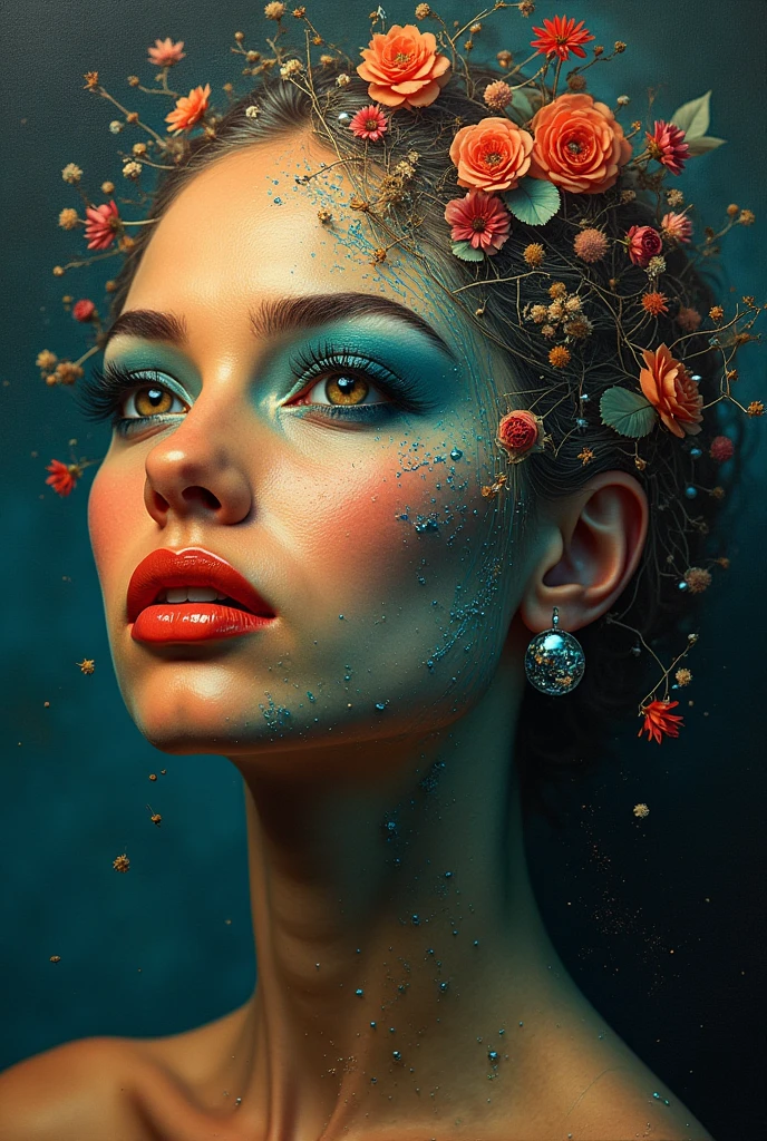 I am the last surrealist painting that exists on this planet, the last work of art that represents a beautiful woman of different races full of hope wrapped in an unreal world full of strange things., The message I want to leave is that art once existed , real very real , 24k unique piece rule of thirds cinema lighting finishes like photoshop and colors of a work of art great depth of field difference of 3d planes