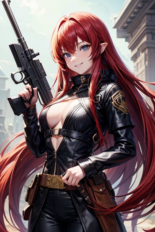 black eye.smile, Inner Color, Hide your ears, Long Hair, chest, Redhead, ,cute,Rifles,The woman I&#39;m after　Highway at night