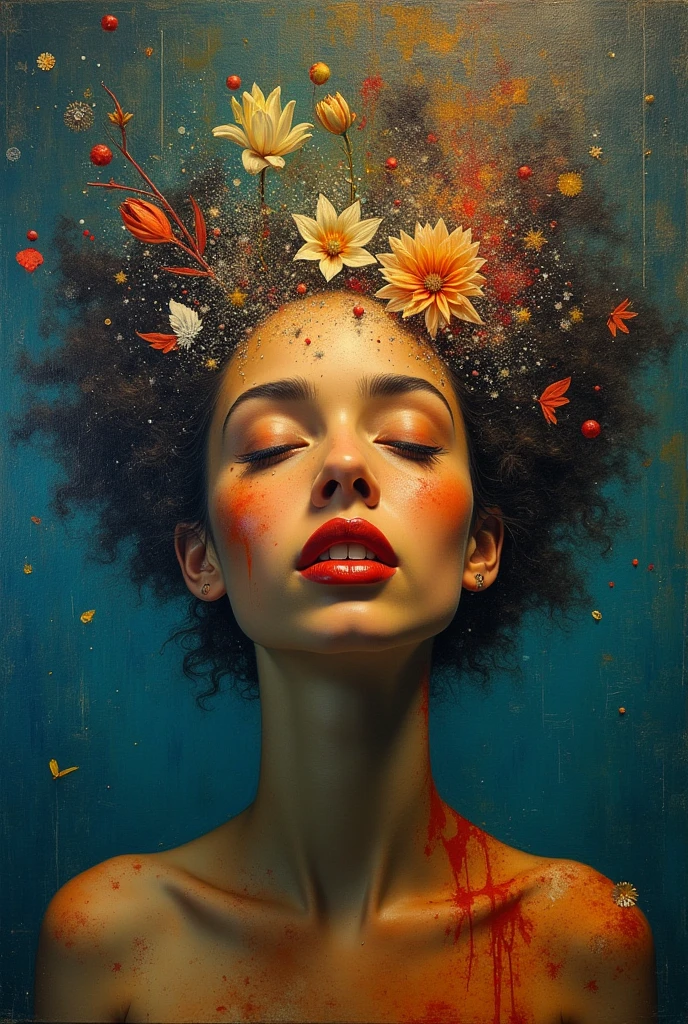 I am the last surrealist painting that exists on this planet, the last work of art that represents a beautiful woman of different races full of hope wrapped in an unreal world full of strange things., The message I want to leave is that art once existed , real very real , 24k unique piece rule of thirds cinema lighting finishes like photoshop and colors of a work of art great depth of field difference of 3d planes
