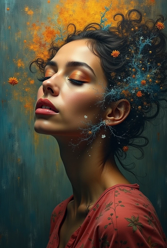 I am the last surrealist painting that exists on this planet, the last work of art that represents a beautiful woman of different races full of hope wrapped in an unreal world full of strange things., The message I want to leave is that art once existed , real very real , 24k unique piece rule of thirds cinema lighting finishes like photoshop and colors of a work of art great depth of field difference of 3d planes