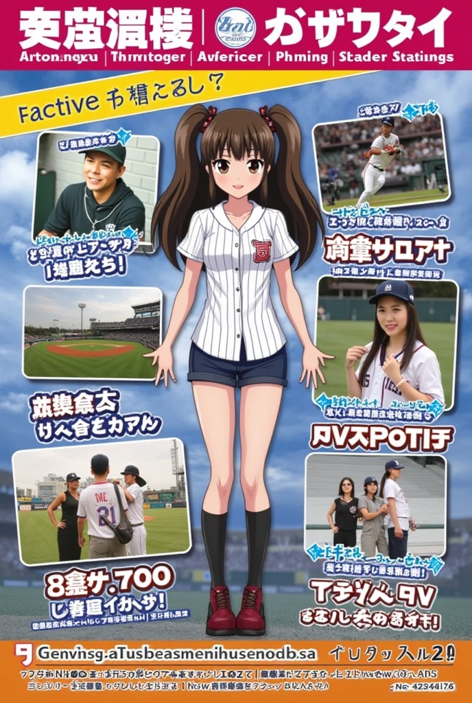 A poster promoting a JAV video featuring photos, realistic images, and a female announcer at a Japanese baseball stadium. In the center, the words "Active Stadium Announcer Makes Shocking AV Debut" are written in large letters.