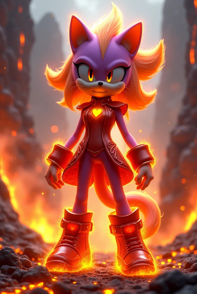 Can you create me an image of Blaze the Cat from Sonic in a Lava Girl costume? 