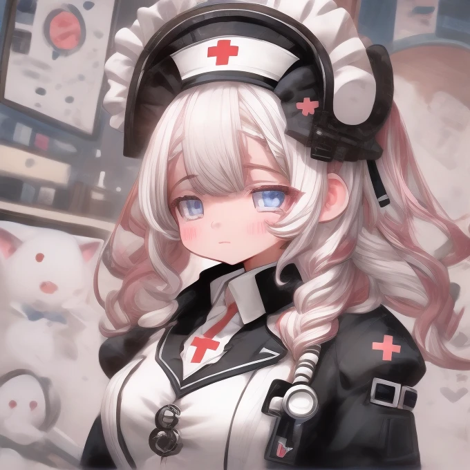 Character design,Q version,tchibi,Cute,The ratio of the head to the body,clothing design,Lolita prostitute,Gorgeous dress,mitts,curlies,very intricate,Exquisite,shift dresses,Bow knot,frilld,ribbon,bandagens,Nurse style,Huge syringe,pill,Red Cross,Y2K,E-girls,Unilateral eye patch,Love decoration,subculture,Sick,bloods