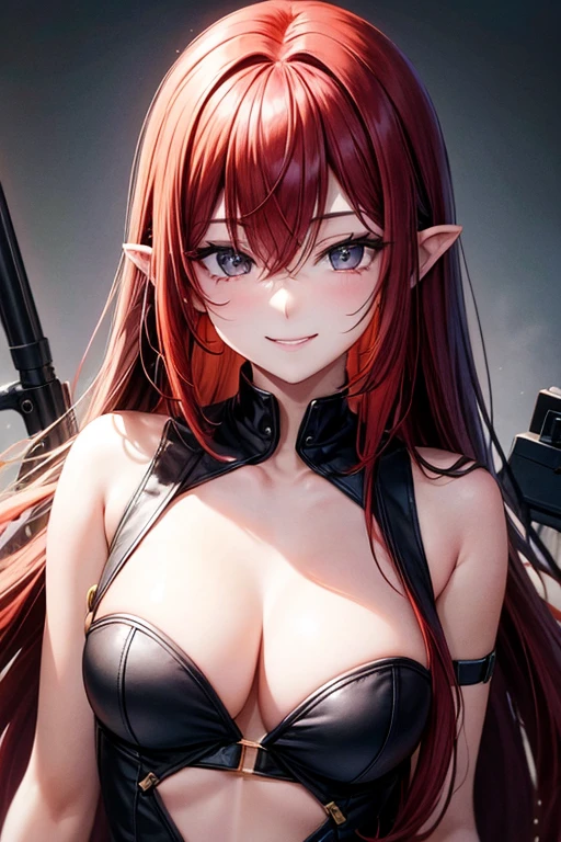 black eye.smile, Inner Color, Hide your ears, Long Hair, chest, Redhead, ,cute,Rifles,The woman I'm after Highway at night