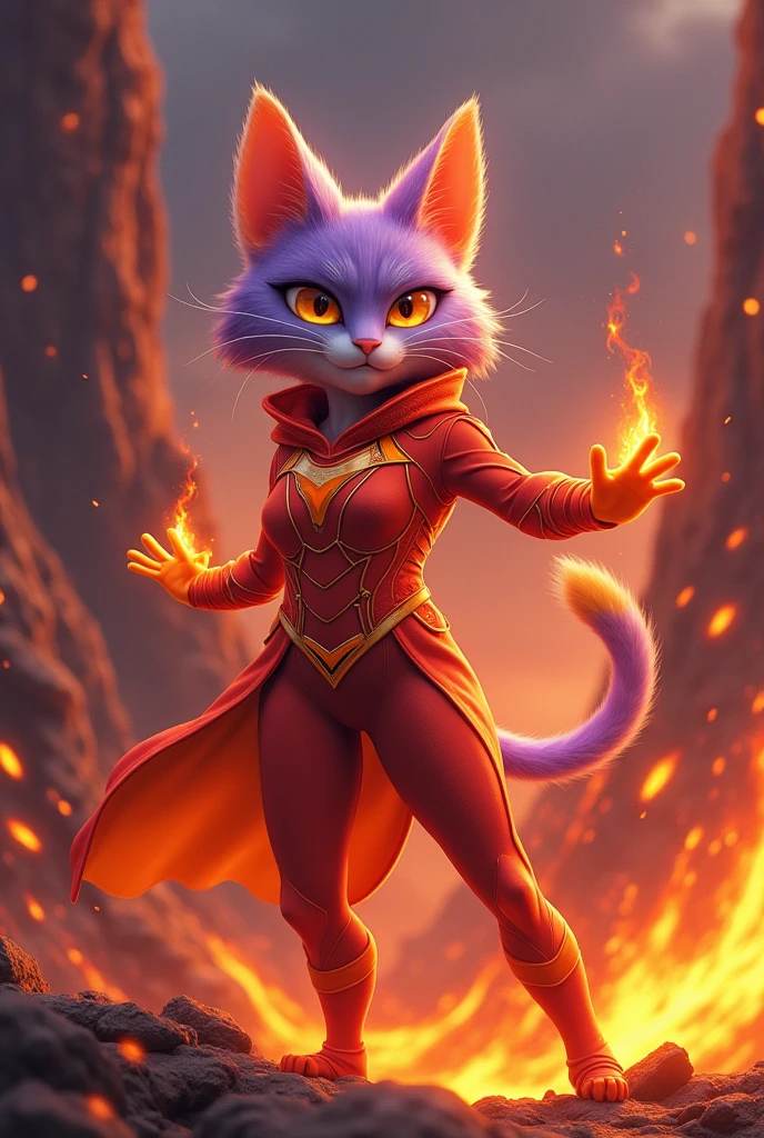 Can you create me an image of Blaze the Cat from Sonic in a Lava Girl costume?
