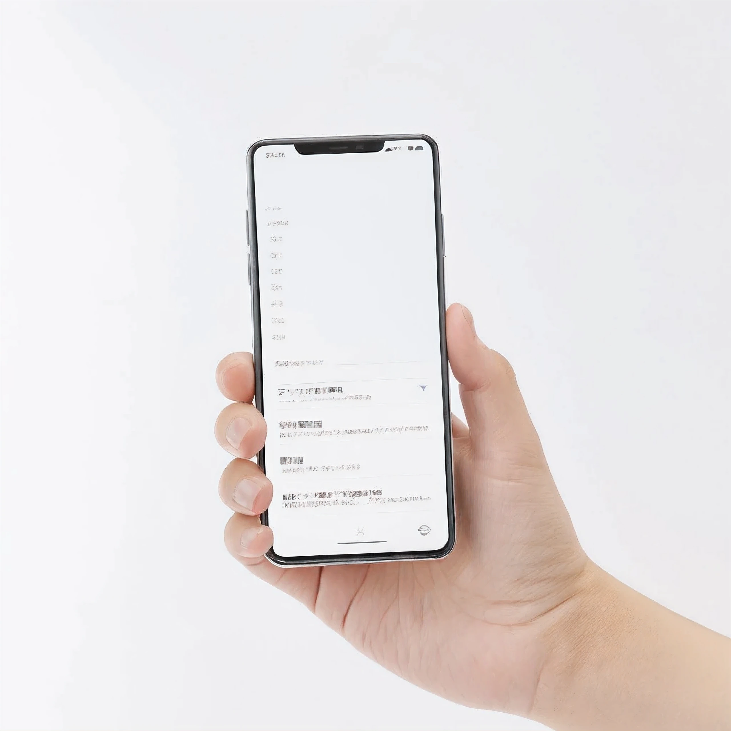 Commercial Photography, Holding a mobile phone in the left hand, MUJI、Mobile phone screen white、Background is white