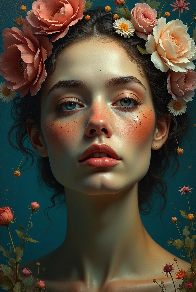 I am the last surrealist painting that exists on this planet, the last work of art that represents a beautiful woman of different races full of hope wrapped in an unreal world full of strange things., The message I want to leave is that art once existed , real very real , 24k unique piece rule of thirds cinema lighting finishes like photoshop and colors of a work of art great depth of field difference of 3d planes