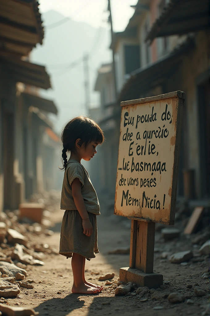 I want a poor girl reading a sign that says “Tomorrow will be beautiful” written in Spanish