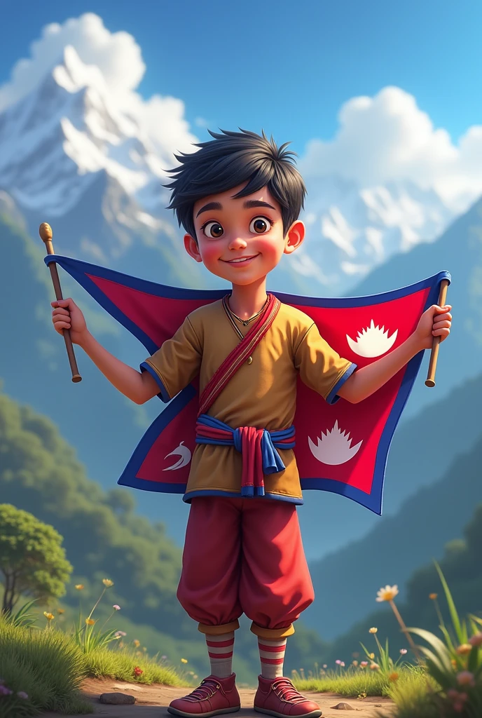 One nepali boy 18 year old nepal flags