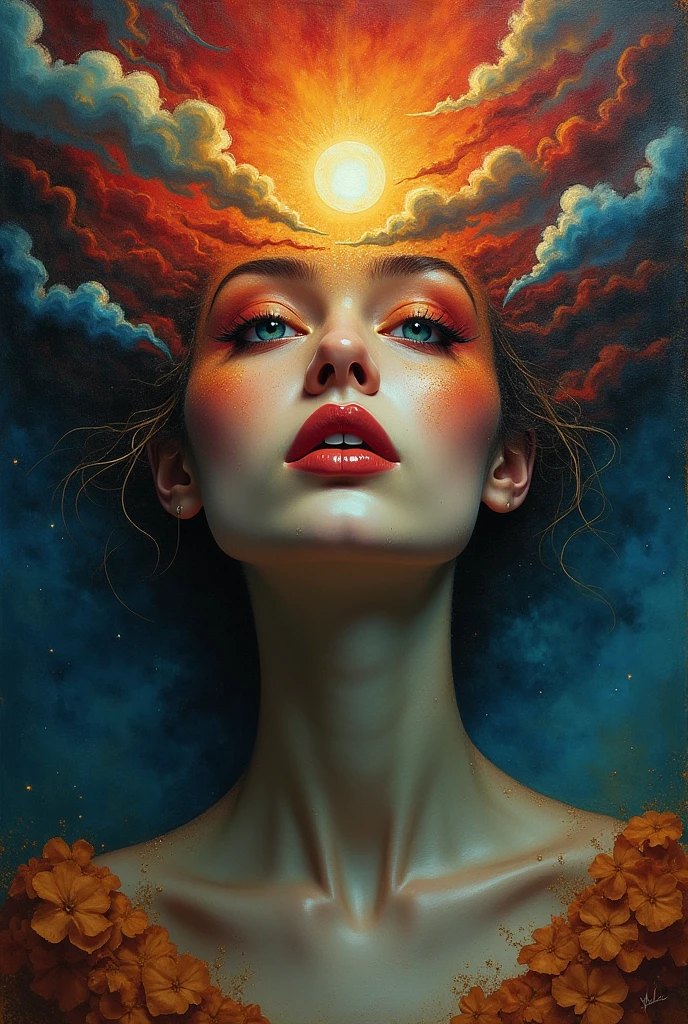 I am the last surrealist painting that exists on this planet, the last work of art that represents a beautiful woman of different races full of hope wrapped in an unreal world full of strange things., The message I want to leave is that art once existed , real very real , 24k unique piece rule of thirds cinema lighting finishes like photoshop and colors of a work of art great depth of field difference of 3d planes