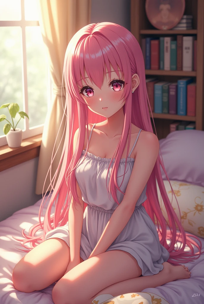 Female anime character in her room