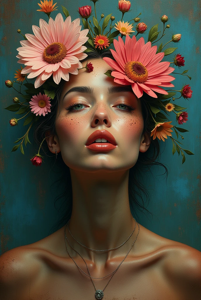 I am the last surrealist painting that exists on this planet, the last work of art that represents a beautiful woman of different races full of hope wrapped in an unreal world full of strange things., The message I want to leave is that art once existed , real very real , 24k unique piece rule of thirds cinema lighting finishes like photoshop and colors of a work of art great depth of field difference of 3d planes