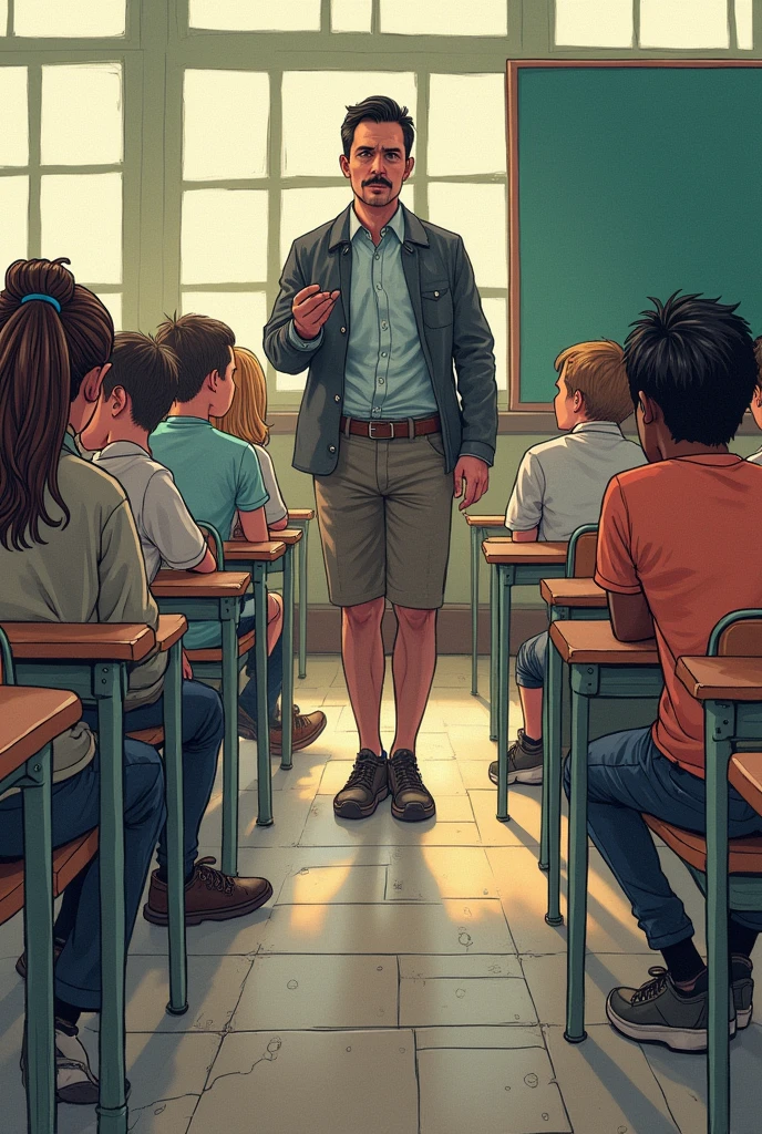 ### **Quadrinho 1:**
- **Scenario:** A typical classroom, with desks lined up and a blackboard in the background. The teachersor, Mr. Johnson, is standing in front of the blackboard, that has written "The wave" in large, underlined letters. The environment is bright and welcoming, with students of various ages sitting at their desks, looking curiously at the teacher.
- **Dialogue:** The teachersor, with a smile and enthusiasm, dice: "today, we started something new... um movimento chamado 'The wave!'"
### **Comic 2:**
- **Scenario:** The same classroom, now focusing on students. A student, sitting in the front row, raise your hand to ask a question. The rest of the students look at the teacher with curious expressions..
- **Dialogue:** The student asks: "O que é 'The wave', Mr. Johnson?"
### **Comic 3:**
- **Scenario:** The teachersor está agora com uma expressão mais séria. He has his arms crossed ou apontando para a palavra "The wave" Na lousa. The students observe carefully.
- **Dialogue:** The teachersor explica: "It's about unity and discipline. standing together, we are stronger. standing together, somos 'The wave'!"
### **Comic 4:**
- **Scenario:** The students began to organize themselves into groups, moving their desks closer to each other. His expressions are of determination, and they are all in sync, as if they had rehearsed.
- **Dialogue:** Os alunos diceem em coro: "Strength through unity! Strength through discipline!"
### **Comic 5:**
- **Scenario:** The atmosphere in the classroom has changed. Students’ expressions are more rigid and less natural. They keep moving in sync, but with less enthusiasm. A student, with a worried expression, whispers to the colleague next to him.
- **Dialogue:** The student whispers: "This is... different."
### **Comic 6:**
- **Scenario:** The teachersor, now with a stern expression, observe the students. He has his arms crossed, looking critically at the room. The blackboard in the background still displays the word "The wave."
- **Dialogue:** The teacher