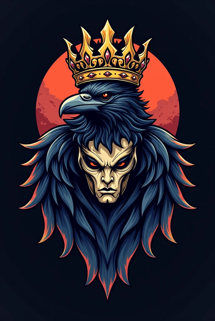 A logo with a crowned raven and a typical wrestling-type alien head