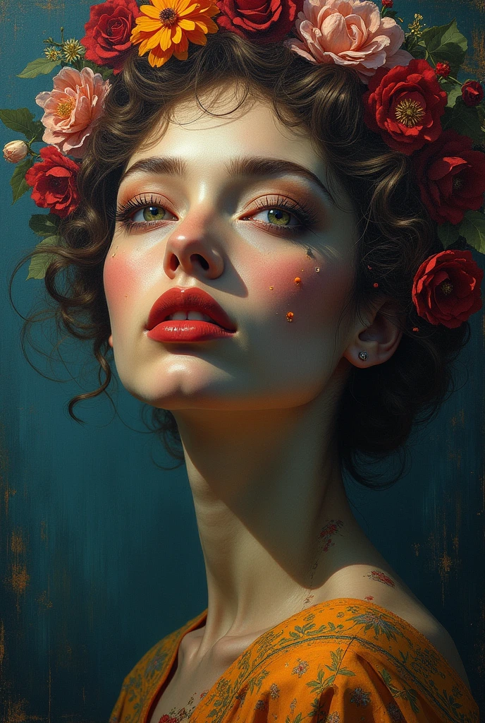 I am the last surrealist painting that exists on this planet, the last work of art that represents a beautiful woman of different races full of hope wrapped in an unreal world full of strange things., The message I want to leave is that art once existed , real very real , 24k unique piece rule of thirds cinema lighting finishes like photoshop and colors of a work of art great depth of field difference of 3d planes