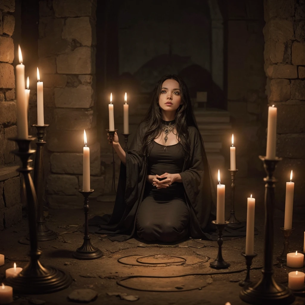 Create a picture scene of an occult ritual in a crypt