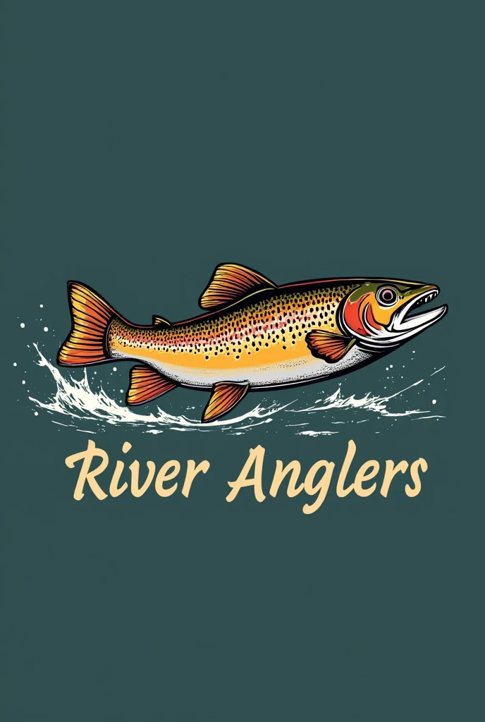 I need a logo without colors where the name River Anglers appears and a beautiful brown trout crossing it.