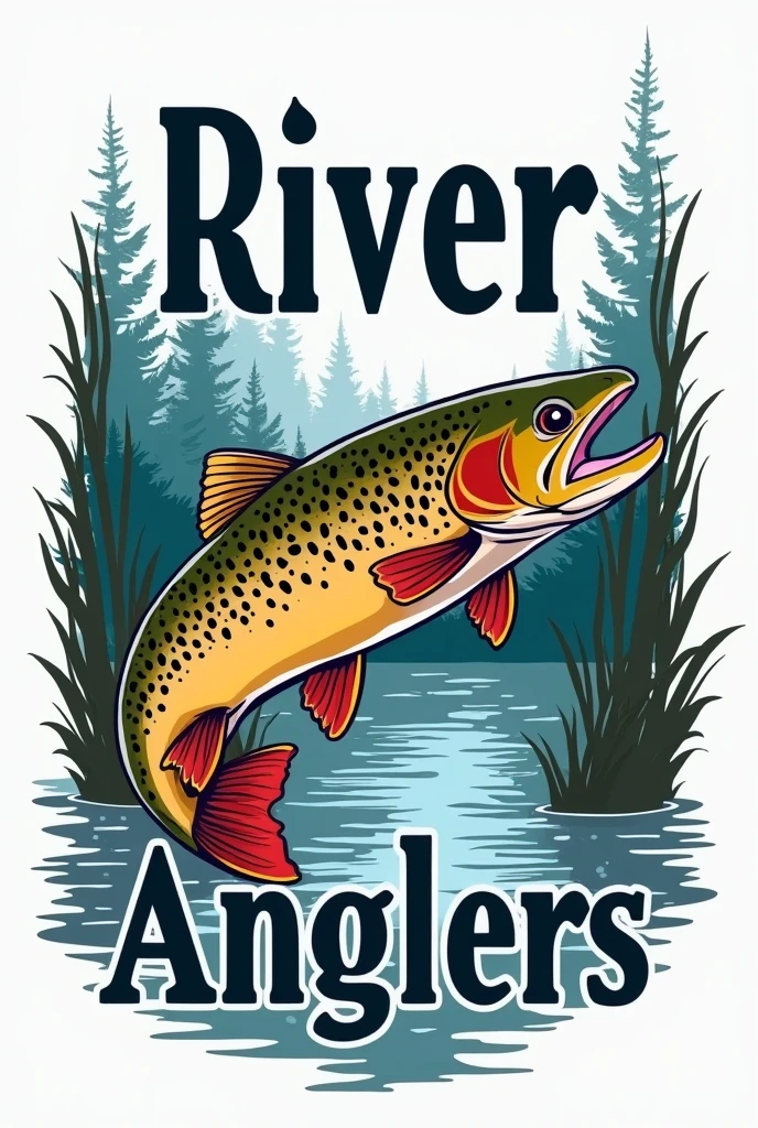 I need a logo without colors where the name River Anglers appears and a beautiful brown trout crossing it.