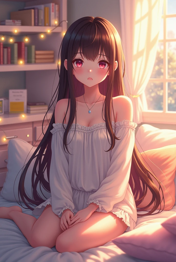 Female anime character in her room 