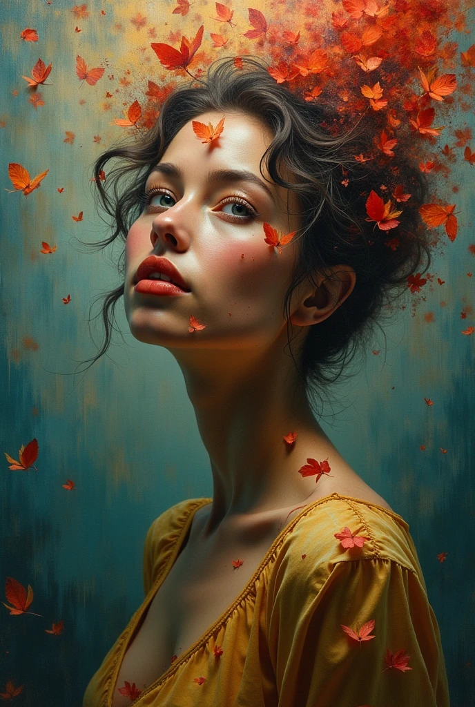I am the last surrealist painting that exists on this planet, the last work of art that represents a beautiful woman of different races full of hope wrapped in an unreal world full of strange things., The message I want to leave is that art once existed , real very real , 24k unique piece rule of thirds cinema lighting finishes like photoshop and colors of a work of art great depth of field difference of 3d planes