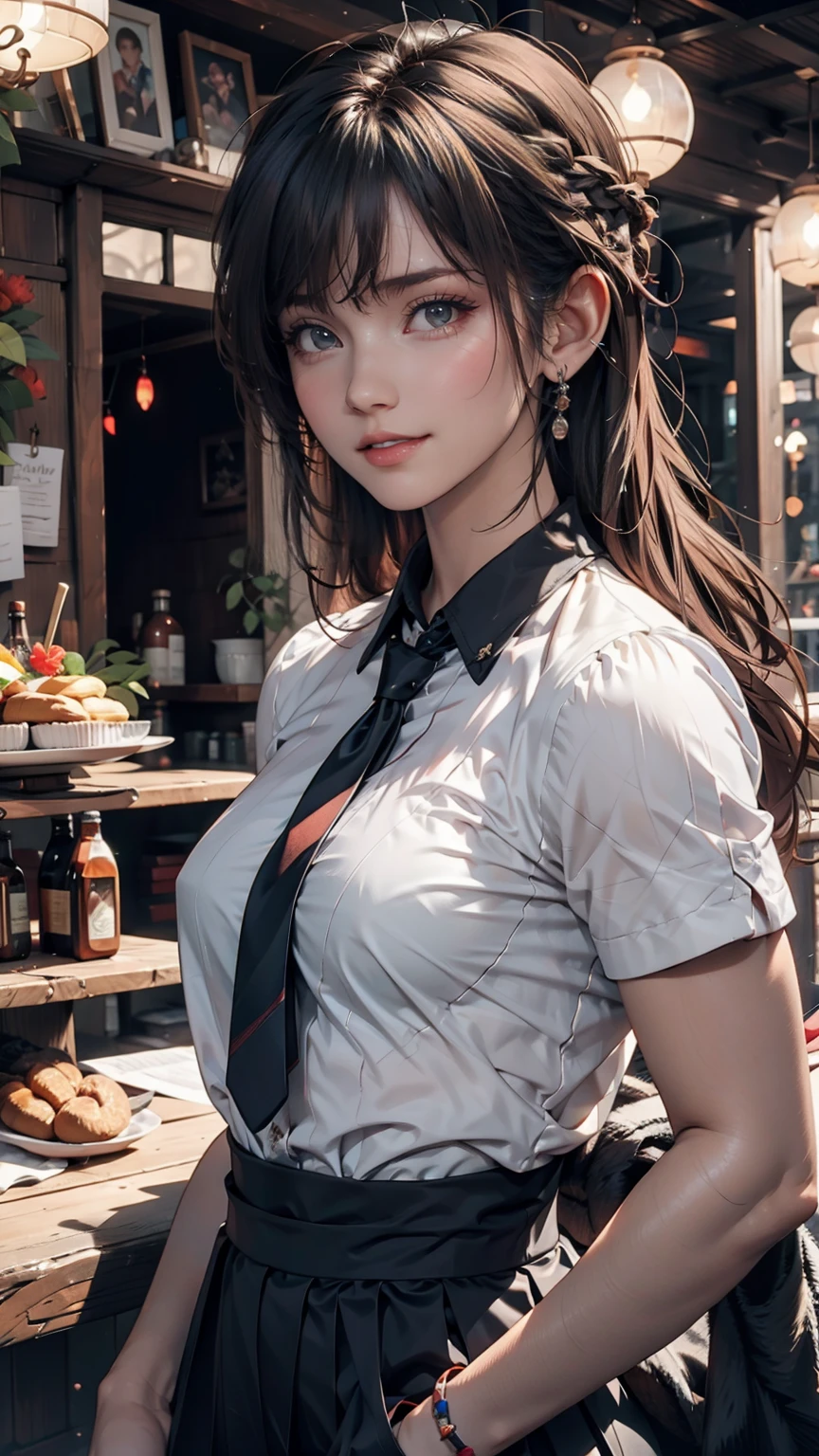 girl, Black Hair, sister, Tie your hair into a ponytail、Smile at the speaker, High-quality images, masterpiece, beautiful girl, Cafe,