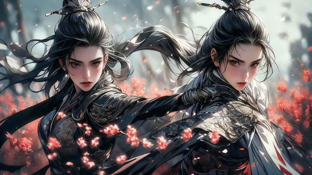 (In 8K,Highest quality,masterpiece),(Realistic,RAW Photos,Super Fine Clear),Realistic Light,Detailed skin,Beautiful woman,((25-year-old female, Beautiful assassin:1.5)),Thin legs、fine grain,Long Hair, Detailed fingers、thin、Sexual,Expressions of ecstasy,garden, Camellia,Flower Storm, Super large , Elastic and firm bust