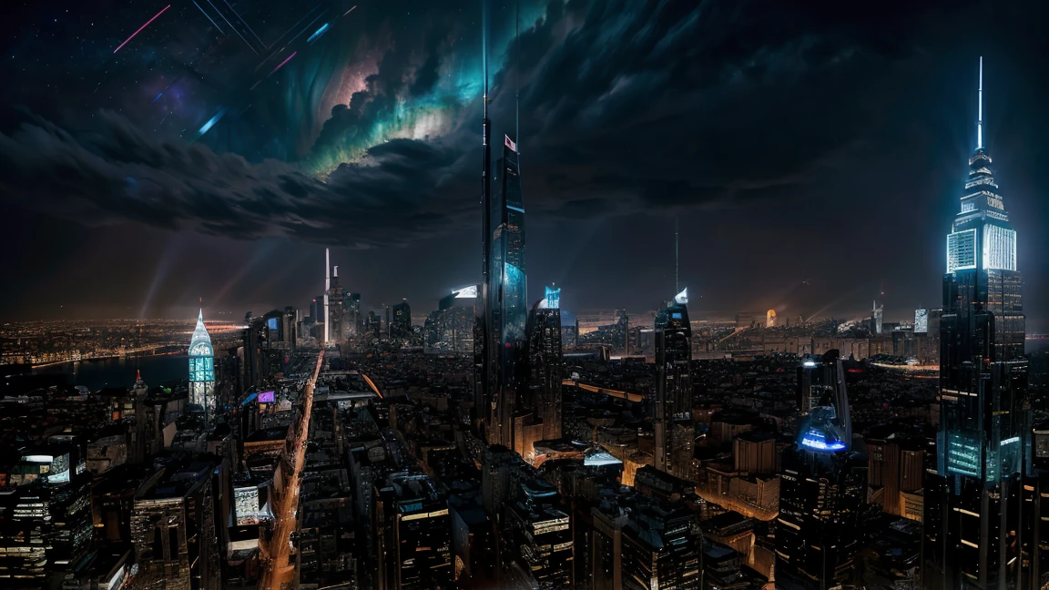 (Highest quality, Ultra HD, 16k, Masterpiece) In a future cityscape, the vibrant lights and towering skyscrapers create a stunning cyberpunk aesthetic. The city is elevated high into the clouds, offering a breathtaking view of the universe. This SF world is a blend of advanced technology and otherworldly beauty. At the heart of the city stands a huge, colossal statue of Lord Shiva, its presence both awe-inspiring and majestic. The statue, an enormous tribute to the Indian deity, rises from the middle of the city, its intricate details and grand scale making it a focal point of the skyline.
The early morning light bathes the statue and the city in a soft glow, highlighting the contrast between the ancient spiritual figure and the futuristic surroundings. The sky is a canvas of vibrant hues, with the city lights flickering against the backdrop of the universe. The colossal statue of Lord Shiva, with its serene expression and powerful stance, seems to watch over the bustling metropolis, merging the spiritual and the technological in a harmonious blend. The overall composition captures the essence of a world where tradition and innovation coexist, creating a scene of unmatched beauty and depth. The vibrant energy of the city, combined with the tranquil presence of the statue, offers a unique glimpse into a future where the past is never forgotten.