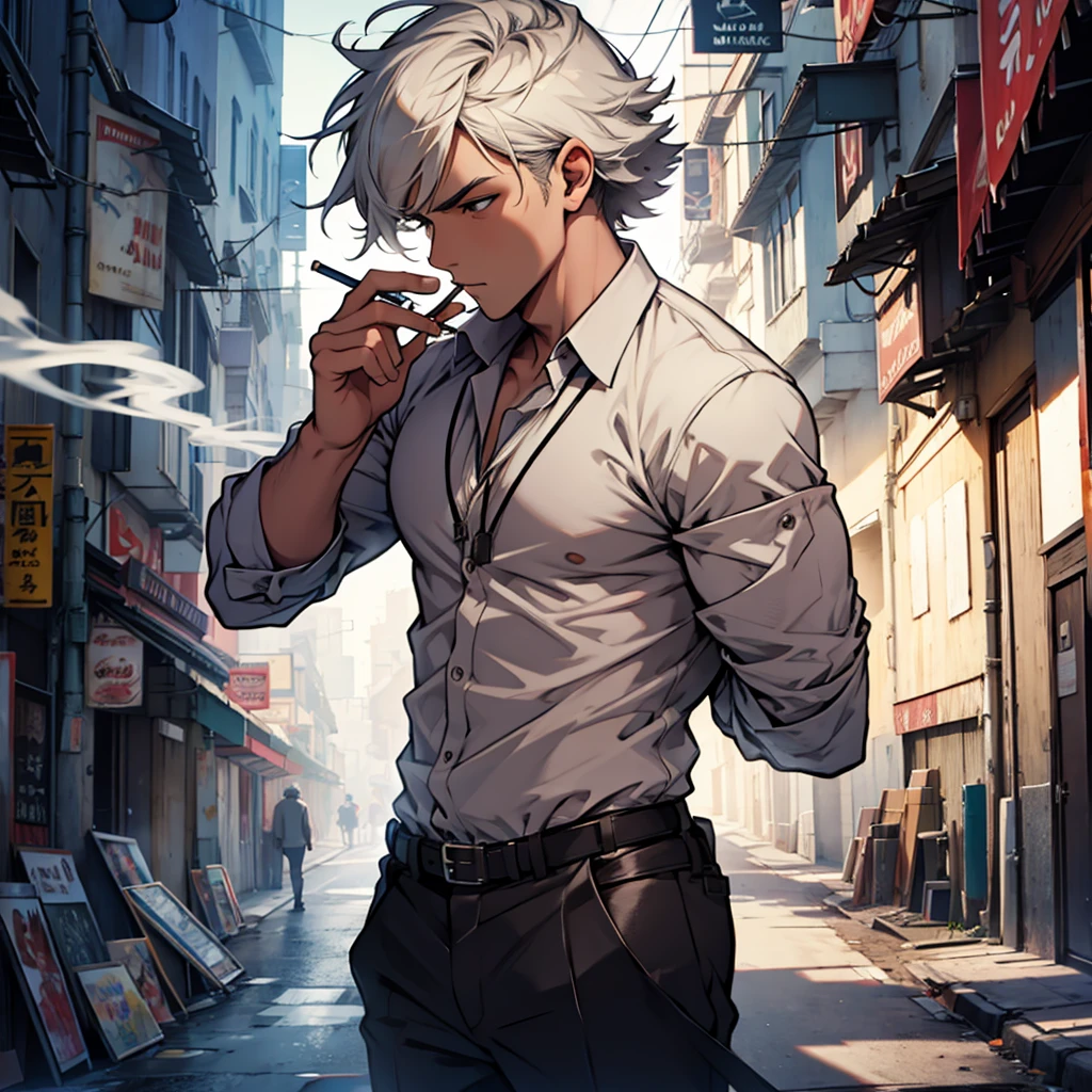 man smoking, Whole body