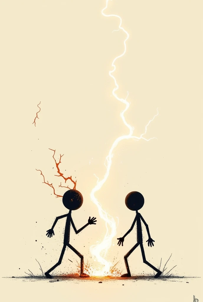 Two stick figures shoot waves at each other、Very simple drawing because it&#39;s stick figures fighting from a distance
