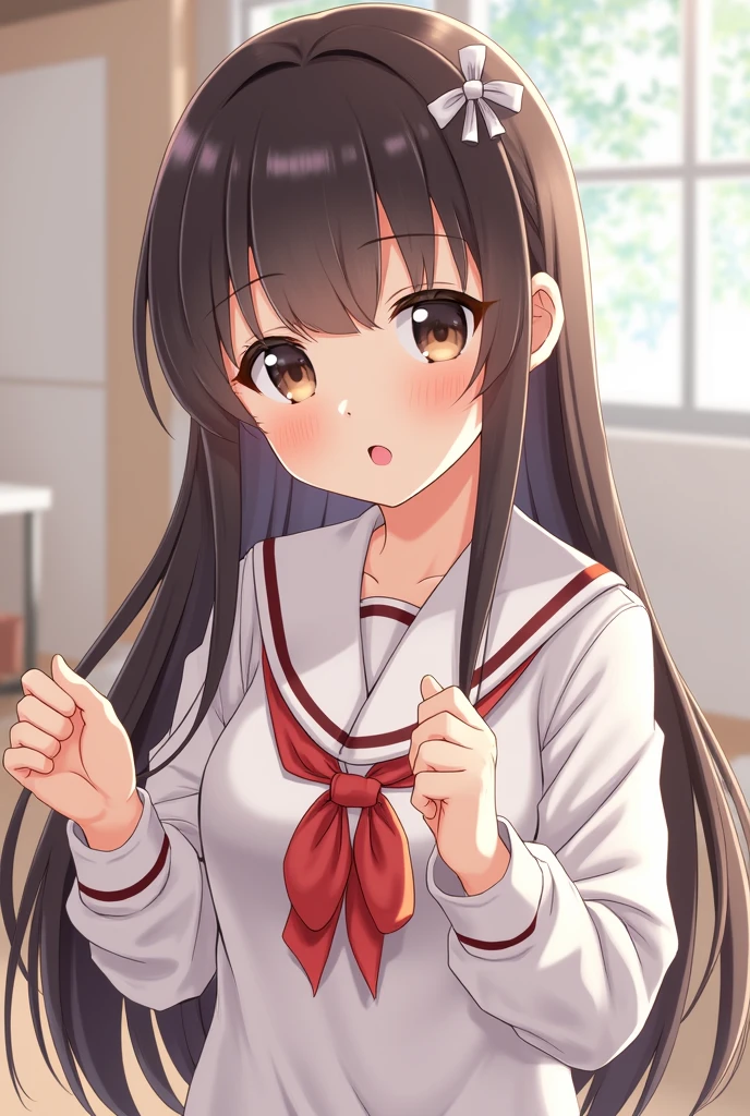 {best quality}, {very aesthetic}, {ultra-detailed}, {best illustration}, nsfw, girl, black long hair, school uniform, classroom, , cum on asts